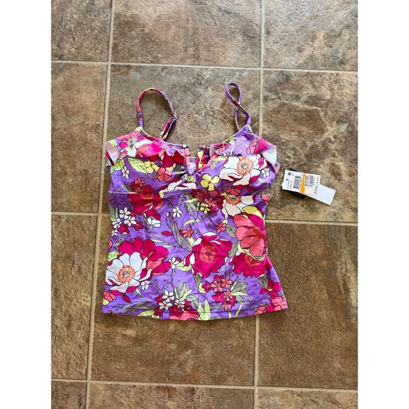 Hula Honey Impressionist Bloom V-Wire Tankini Swim Top Size Small - Picture 3 of 8